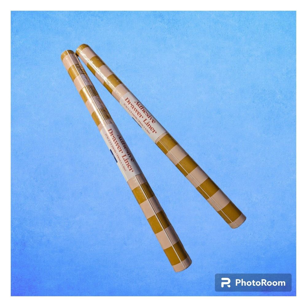 Lot of 2 Adhesive Shelf Drawer Liners Stripe Bright Star 17”x 14” New Gold Beige